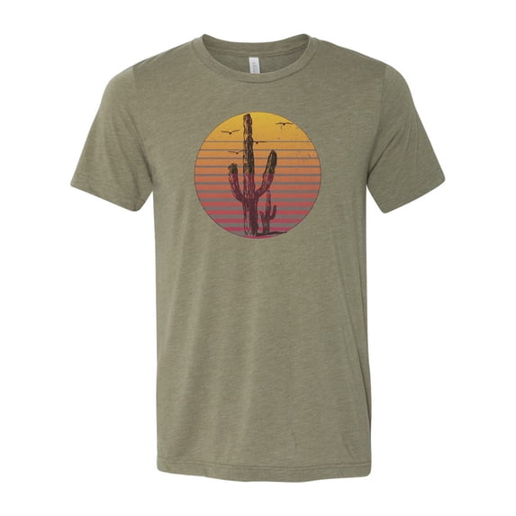 Cactus Shirt, Cactus Sunset, Cactus Gift, Unisex Fit, Sublimated Design, Desert Shirt, Gift For Her, Cacti Lover, Western Shirt, Sunset, Heather Olive, 2XL