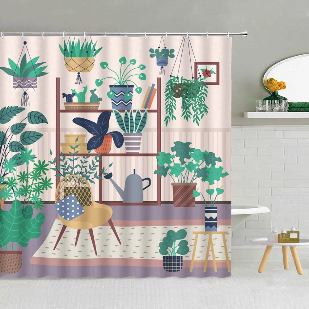 Cactus Shower Curtain Summer Tropical Plants Succulent Watercolour