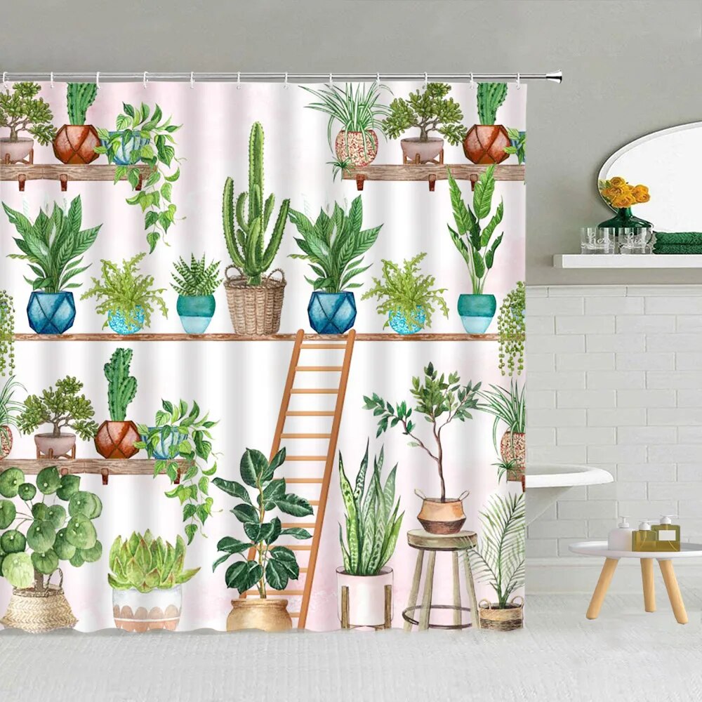 Cactus Shower Curtain Summer Tropical Plants Succulent Watercolour