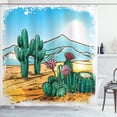thumbnail image 1 of Cactus Shower Curtain, Vector Image with Cartoon Design Cactus Flowers Mountains Desert Sand Sun Artwork, Fabric Bathroom Set with Hooks, 69W X 84L Inches Extra Long, Multicolor, by Ambesonne, 1 of 4