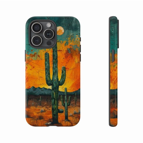 Cactus Silhouette Desert Sunset Scene iPhone Case Minimal Night Sky for iPhone 17 16 15 14 13 12 11 Pro Max