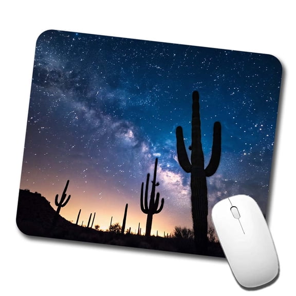Cactus Silhouettes Starry Sky Night Shadows Mouse Pad Low Profile Gaming Mat