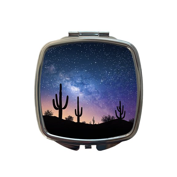 Cactus Silhouettes Starry Sky Silhouettes Shadows Mysterious Travel Makeup Handbag Purse Small Pocket Compact Mirror