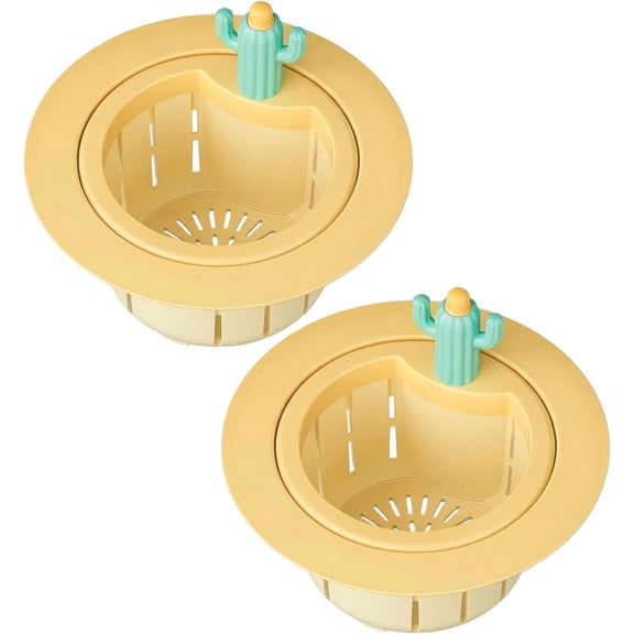 Cactus Sink Strainer 2PCS, Anti-Clog Plastic Filter Basket Drain Cover for Kitchen Restaurant, Green Yellow