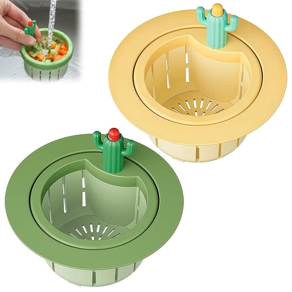 Cactus Sink Strainer Basket, 2026 Upgraded Self-Cleaning Multifunctional Press Type Kitchen Sink Strainer, Easy Cleaning & Smooth Drainage