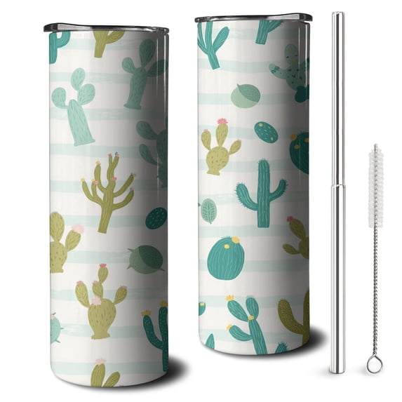 Cactus Skinny Tumbler with Lid Straw Stainless Steel Coffee Travel Mug Decorative 20 oz Tumbler for Spring Summer Birthday Christmas