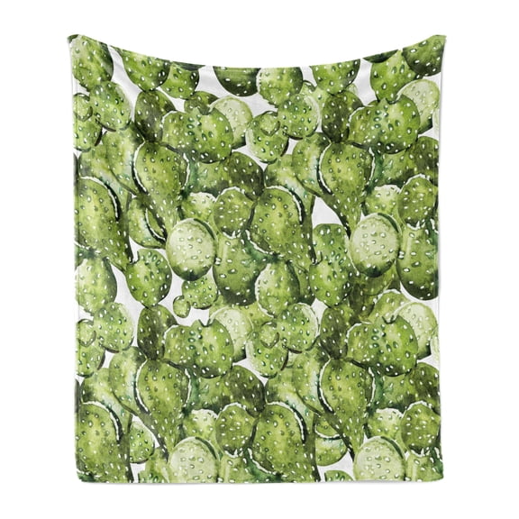 Cactus Soft Flannel Fleece Blanket, Cactus Petals Spikes Sun and Flowers in a Hot Mexican Desert Nature Beauty Artwork Print, Cozy Plush for Indoor and Outdoor Use, 50" x 70", Green, by Ambesonne