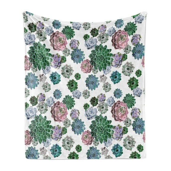 Cactus Soft Flannel Fleece Blanket, Colorful Pattern of Succulent Plants Tropical Exotic Foliage Natural Garden Design, Cozy Plush for Indoor and Outdoor Use, 50" x 60", Multicolor, by Ambesonne