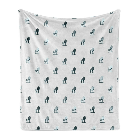 Cactus Soft Flannel Fleece Blanket, Saguaro Cactus on a Curving Vertical Background Mexican Flora Desert, Cozy Plush for Indoor and Outdoor Use, 50" x 70", Blue Charcoal Grey White, by Ambesonne