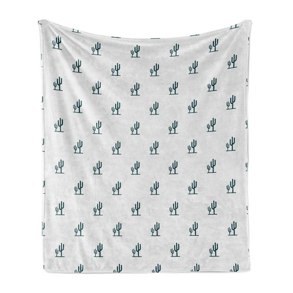 Cactus Soft Flannel Fleece Blanket, Saguaro Cactus on a Curving Vertical Background Mexican Flora Desert, Cozy Plush for Indoor and Outdoor Use, 70" x 90", Blue Charcoal Grey White, by Ambesonne