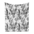thumbnail image 1 of Cactus Soft Flannel Fleece Throw Blanket, Boho Form Style Monochrome Cactus Flowers and Feathers Exotic Botanical Vintage, Cozy Plush for Indoor and Outdoor Use, 70" x 90", Grey White, by Ambesonne, 1 of 5