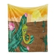thumbnail image 1 of Cactus Soft Flannel Fleece Throw Blanket, Cartoon Style Desert Setting Sun Chameleon on a Cactus Arid Country Barren Heath, Cozy Plush for Indoor and Outdoor Use, 70" x 90", Multicolor, by Ambesonne, 1 of 5