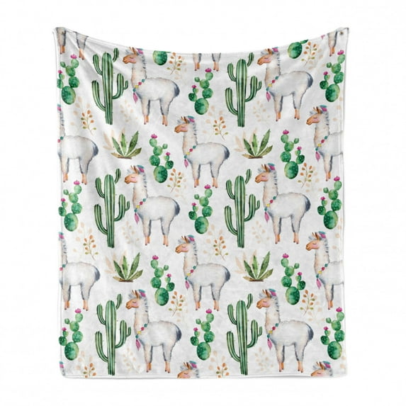 Cactus Soft Flannel Fleece Throw Blanket, Hot South Desert Plant Cacti Pattern Camel Animal Modern Colored Image Print, Cozy Plush for Indoor and Outdoor Use, 50" x 60", Multicolor, by Ambesonne