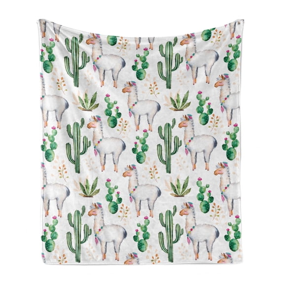 Cactus Soft Flannel Fleece Throw Blanket, Hot South Desert Plant Cacti Pattern Camel Animal Modern Colored Image Print, Cozy Plush for Indoor and Outdoor Use, 70" x 90", Multicolor, by Ambesonne