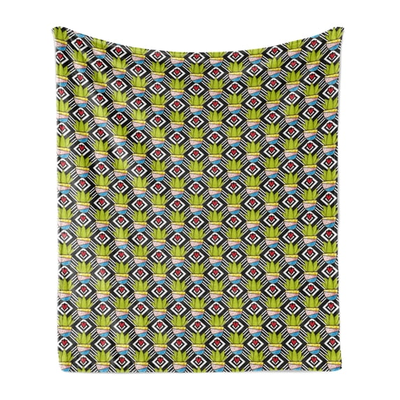 Cactus Soft Flannel Fleece Throw Blanket, Love Themed Geometric Background Diamond Pattern Rectangles with Plants in Pots, Cozy Plush for Indoor and Outdoor Use, 50" x 60", Multicolor, by Ambesonne