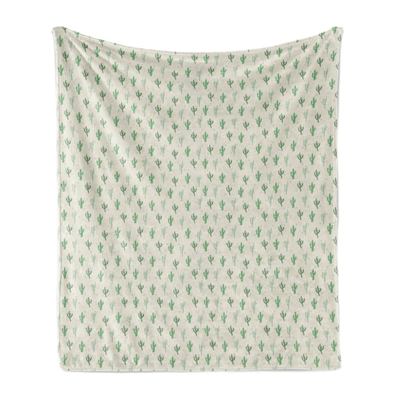 Cactus Soft Flannel Fleece Throw Blanket, Saguaro Desert Nature Kids Leaf Wilderness Hipster Vintage, Cozy Plush for Indoor and Outdoor Use, 50" x 70", Eggshell and Fern Green, by Ambesonne