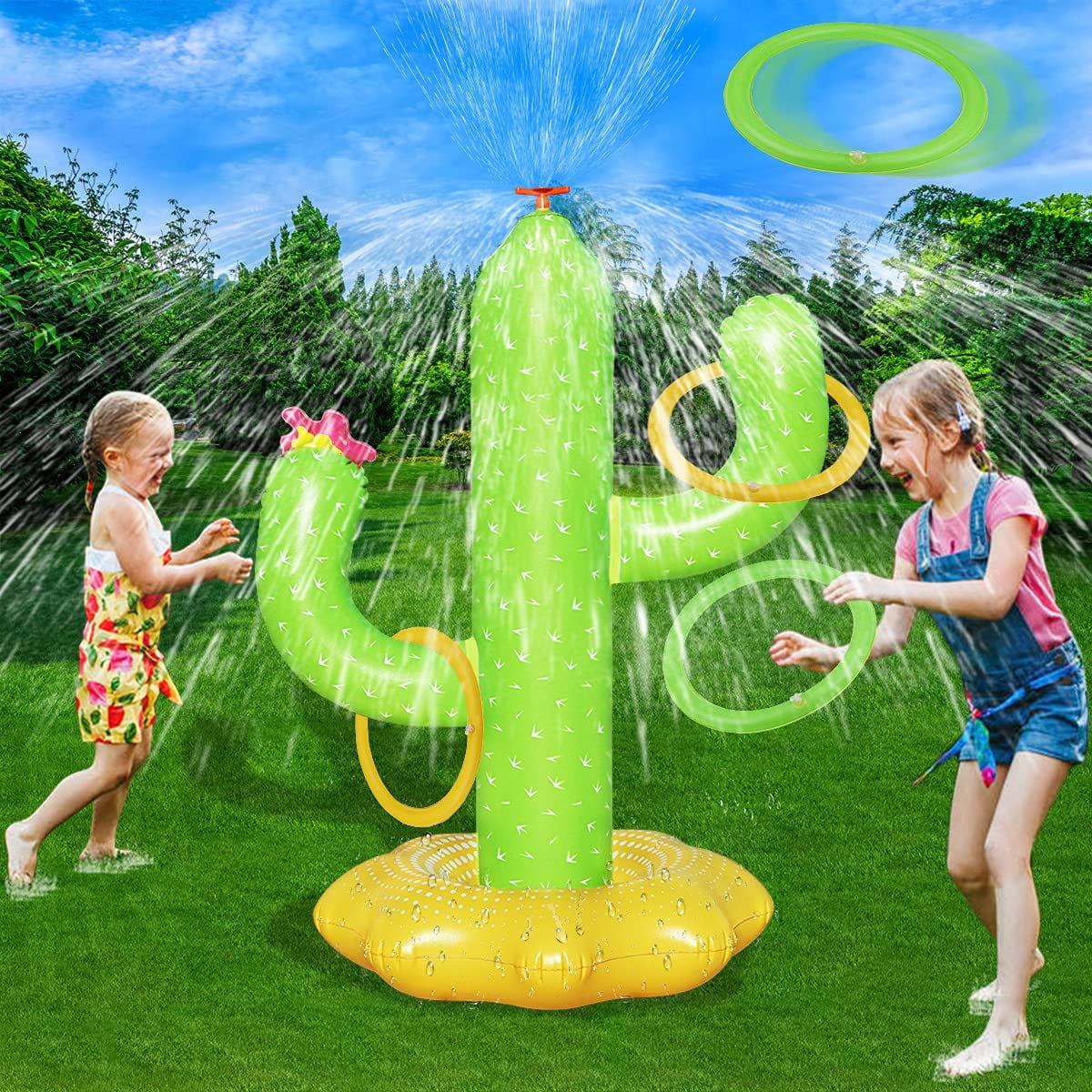 Outdoor for Rings, for Sprinkler Gifts 4 Children with 4 and Cactus Water Game Backyard Summer 5 3 Toys 6 Kids, Water Ages for Toy Inflatable U Spray Fun Sprinkler Cactus Girls, Boys Years