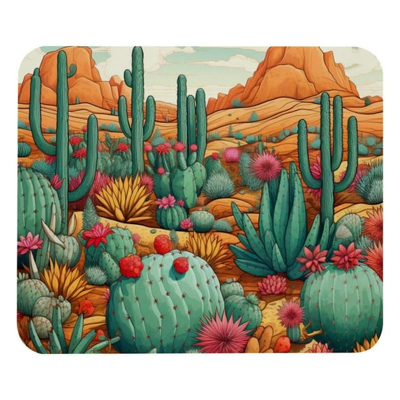 Cactus Square Non-Slip Rubber Bottom Printed Desk Mat Mousepad for Office and Gaming - 8.3x9.8 Inch