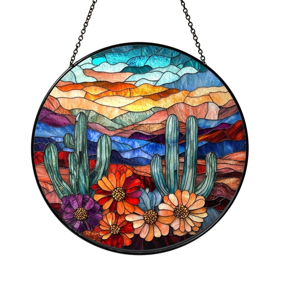 Cactus Stained Glass Suncatcher, Window Hanging Botanical Desert Plant Home Decor