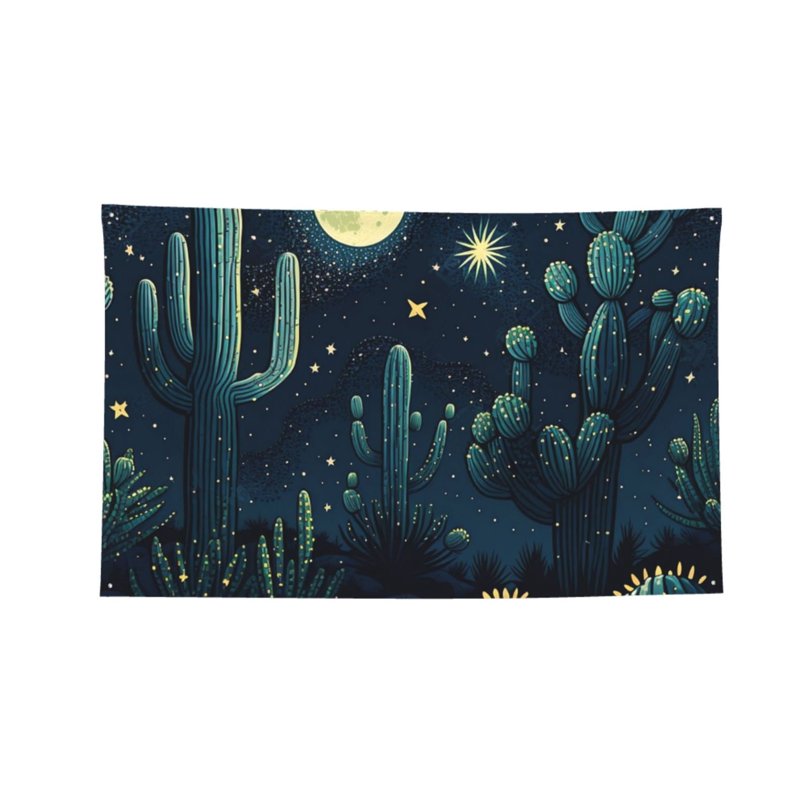 Cactus Starry Moon Stars Four Hole Decorated Banner Flag for Garden Yard Home Decoration Indoor Outdoor 4x6 Ft
