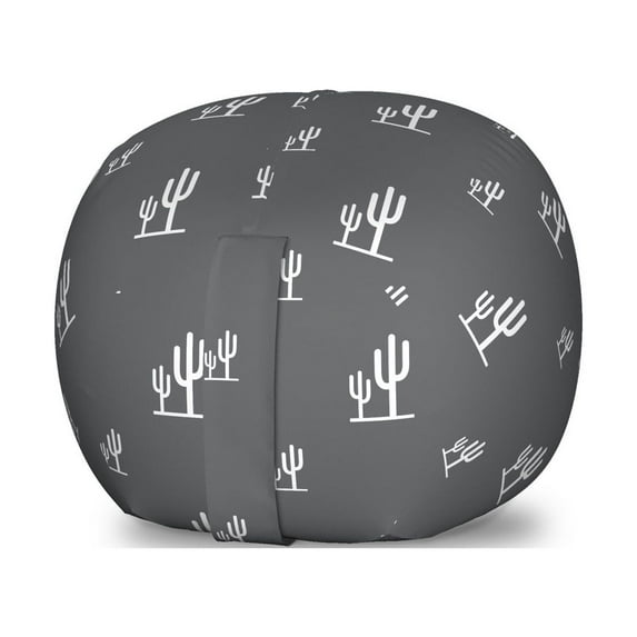 Cactus Storage Toy Bag Chair, Desert Flora Design with Simple Plants on Greyscale Background Garden Art, Stuffed Animal Organizer Washable Bag, Small Size, Charcoal Grey White, by Ambesonne