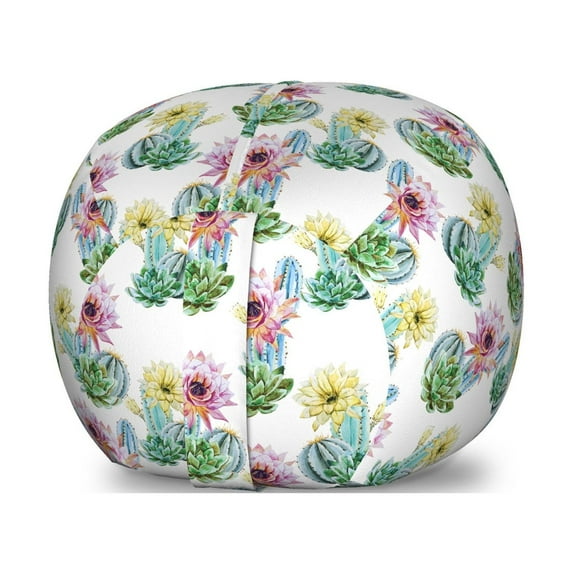 Cactus Storage Toy Bag Chair, Watercolor Foliage Pattern Botanical Elements Floral Spring Season Blossoming Nature, Stuffed Animal Organizer Washable Bag, Small Size, Multicolor, by Ambesonne