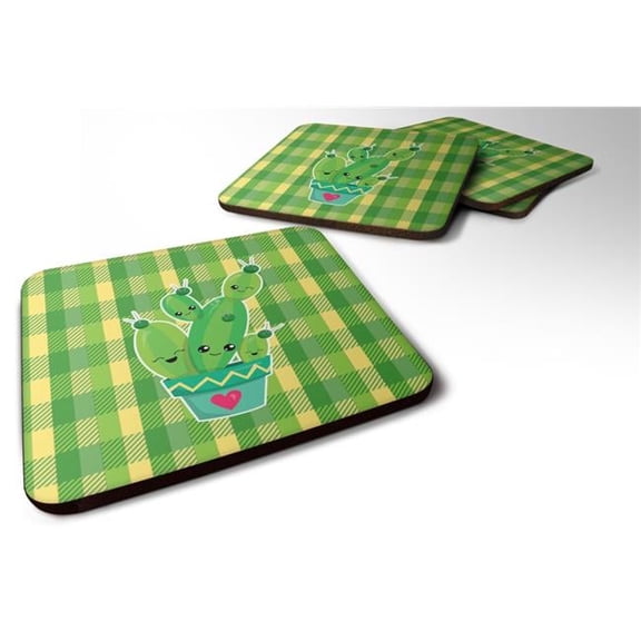 Cactus Striped Plaid Foam Coasters - Set of 4