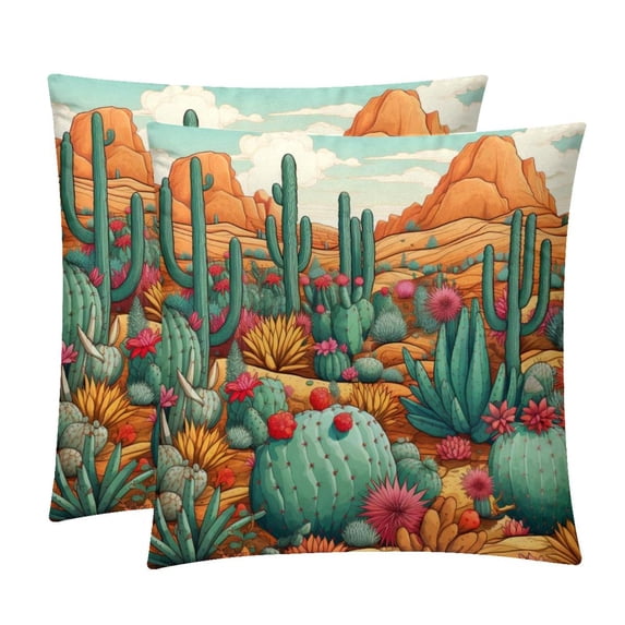 Cactus Stylish Velvet Throw Pillow Covers Inserts Set of 2 for Bed & Chair - Unique Patterns, 16x16, 18x18, & 20x20 Inches for Any Occasion!