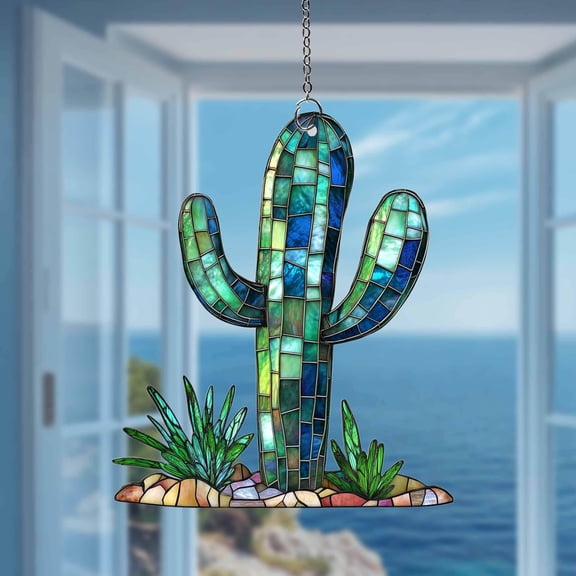 Cactus Succulent Acrylic Suncatcher Window Hanging 2D Flat Garden Decor Plant Lover Gift