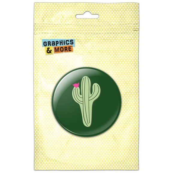 Cactus Succulent Desert Plant Flowering on Green Pinback Button Pin Badge