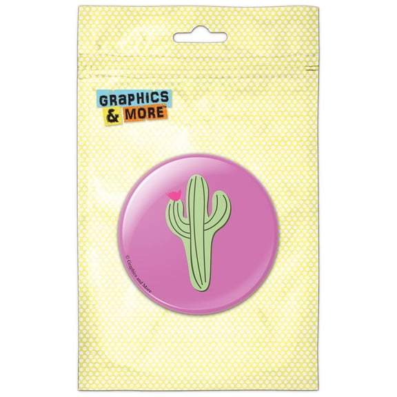 Cactus Succulent Desert Plant Flowering on Pink Pinback Button Pin Badge