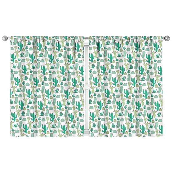 Cactus & Succulent Kitchen Curtains 2 Pack - 42x54 Inch Watercolor Desert Print, Rod Pocket Tier Panels, Farmhouse Minimalist Window Treatment