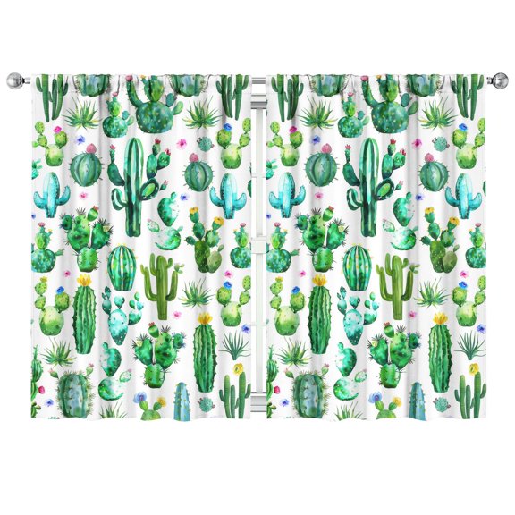 Cactus & Succulent Kitchen Curtains 2 Pack - 42x63 Inch Watercolor Desert Print, Rod Pocket Tier Panels, Farmhouse Minimalist Window Treatment
