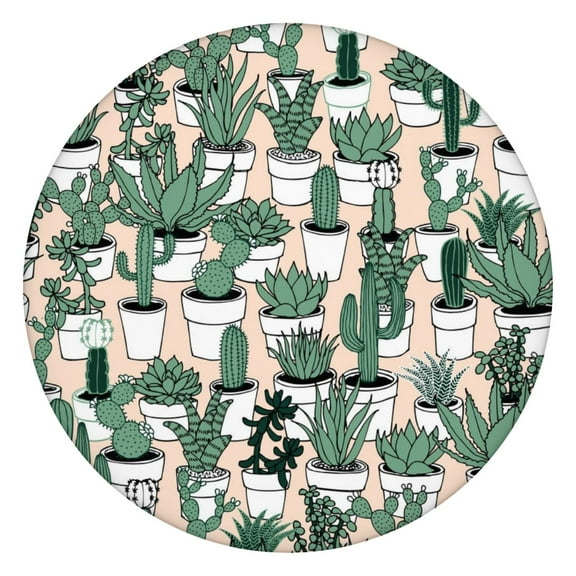 Cactus Succulent Pattern Waterproof Round Tablecloth 44in Elastic Edge Oxford Fabric Table Cover, Great for Patio, Kitchen, and Camping