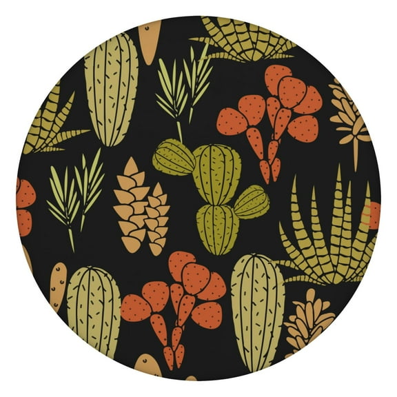 Cactus Succulent Pattern Waterproof Round Tablecloth 44in Elastic Edge Oxford Fabric Table Cover, Perfect for Picnic, Camping, and Kitchen