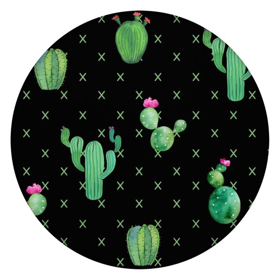 Cactus Succulent Pattern Waterproof Round Tablecloth Elastic Edge Fits 45"-52" Table Great for Family Gatherings and Outdoor Use