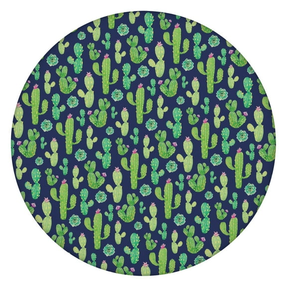 Cactus Succulent Print Waterproof Round Tablecloth Elastic Edge Oxford Fabric Fits 45"-52" Table Durable Cover for Camping and Events
