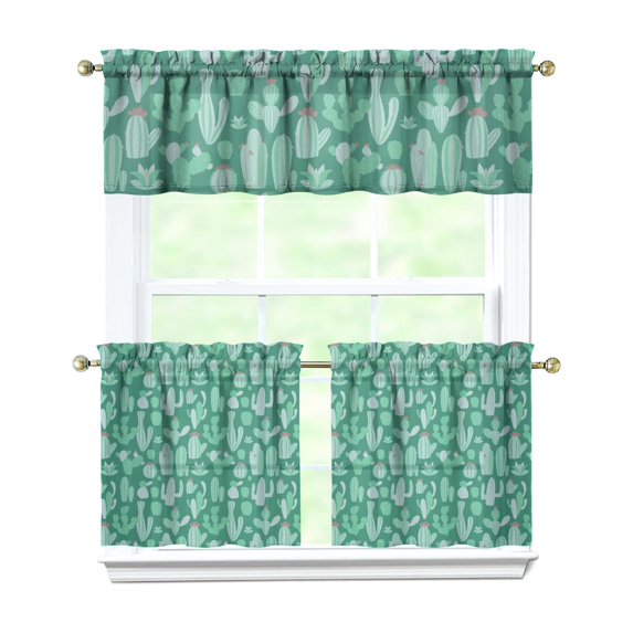 Cactus Succulent Short Window Curtains Set, 27.5x24 Inch Polyester Tier Valance Drapes for Kitchen, Cafe, or Farmhouse Holiday Decor