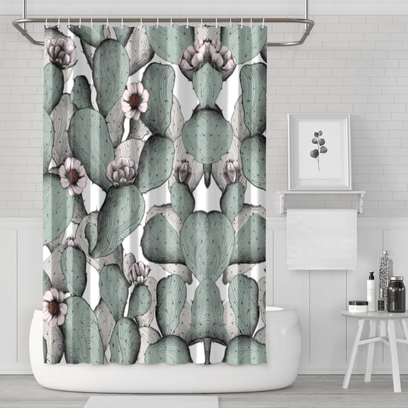 Cactus Succulent Shower Curtain - Modern Desert Style Waterproof Bath Drape, Fade-Resistant Polyester & Easy Care Design (72x72 Inches, 12 Hooks)