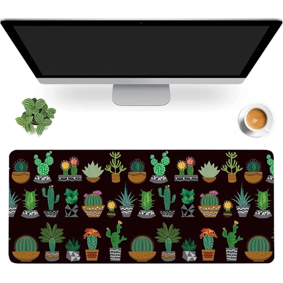 Cactus and Succulents Desk Mat,Cute Plant Extended Gaming Mouse Pad,Large Non-Slip Rubber Base Mousepad with Stitched Edges,Waterproof Mouse Mat Desk Pad for Office Game Home 35.4x15.75 in