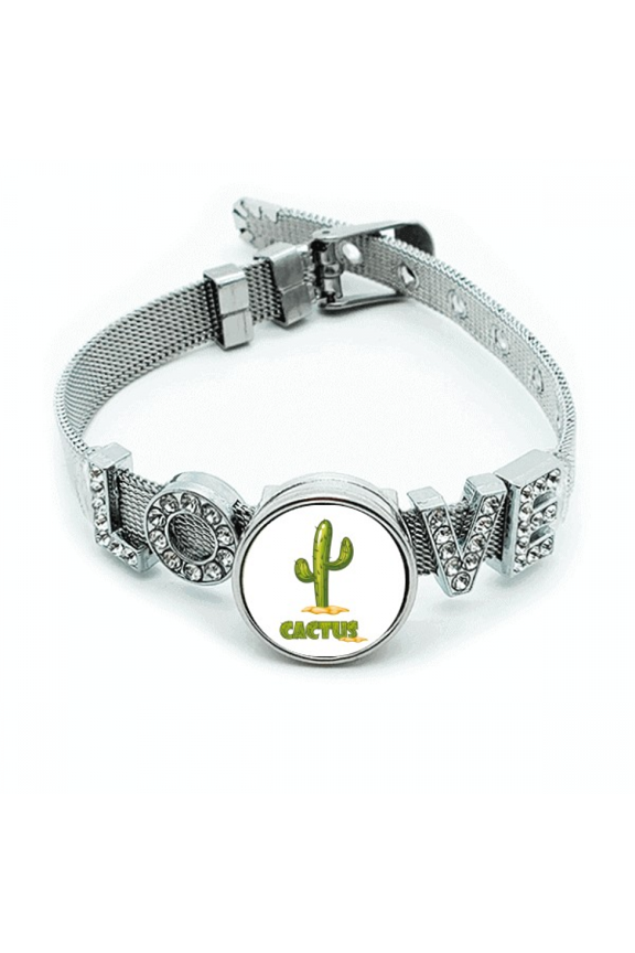 Cactus Succulents Green Potted Bracelet Wristband Crystal Love Adjustable Bangle
