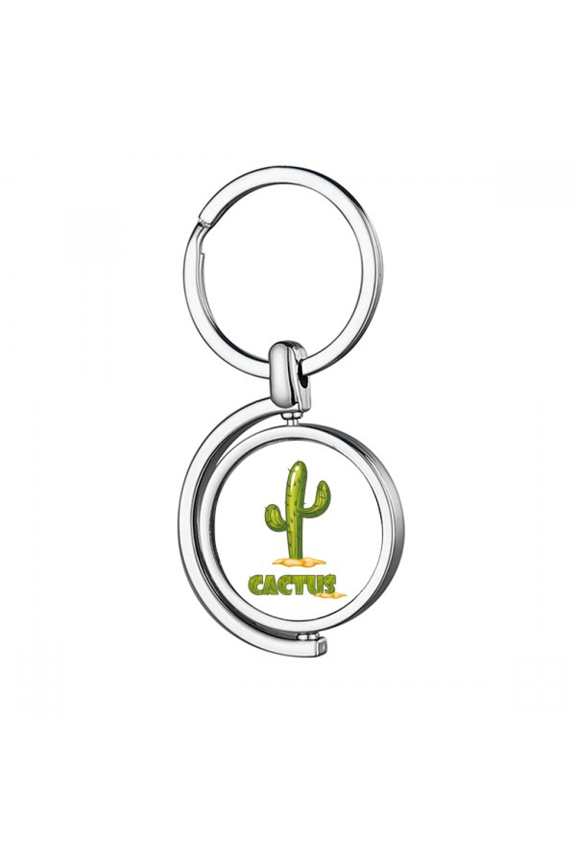 Cactus Succulents Green Potted Rotating Keychain Metal Keyring Holder