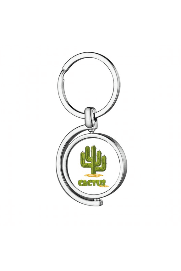 Cactus Succulents Potted Green Rotating Keychain Metal Keyring Holder