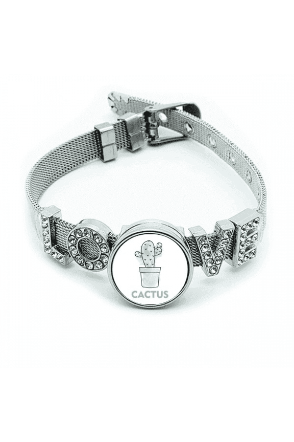 Cactus Succulents Potted Watercolor Bracelet Wristband Crystal Love Adjustable Bangle