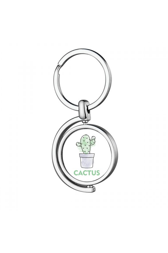 Cactus Succulents Potted Watercolor Rotating Keychain Metal Keyring Holder