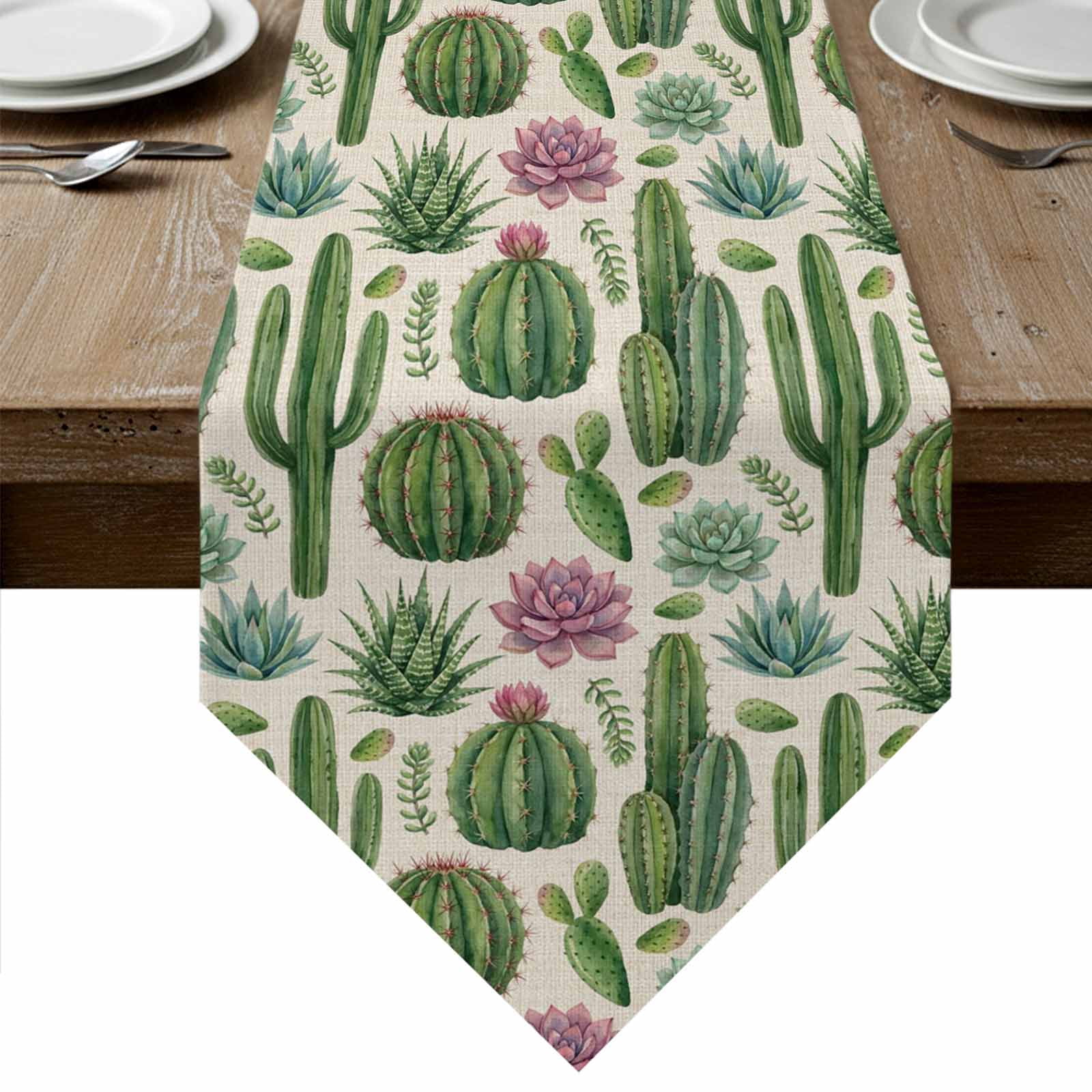 Cactus Summer Table Runner Linen Burlap Table Runner 72 Inches Long ...