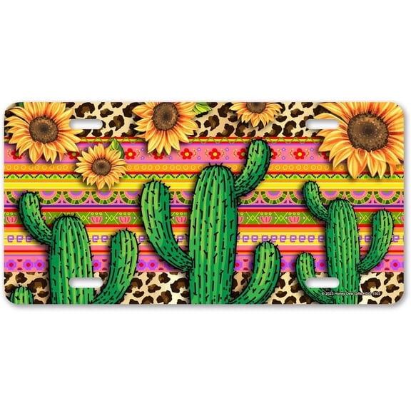 Cactus Sunflower Serape with Leopard Print Succulent Front 8"x12" Inchs forNovelty Auto Tag, Funny Home Club bar Wall Art Decoration Retro Metal Tin Signs