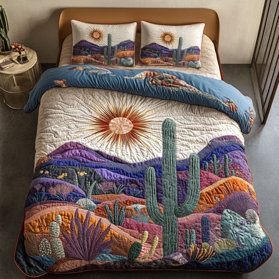 Cactus Sunset 3-Piece Quilted Bedding Set