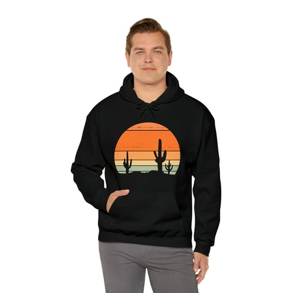 Cactus Sunset Retro Hoodie Unisex Heavy Blend™ Hooded Sweatshirt