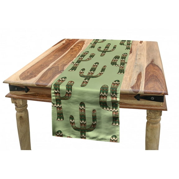 Cactus Table Runner, Mexican Inspired Indigenous Foliage Abstract Chevron Nature Theme, Dining Room Kitchen Rectangular Runner, 3 Sizes, by Ambesonne